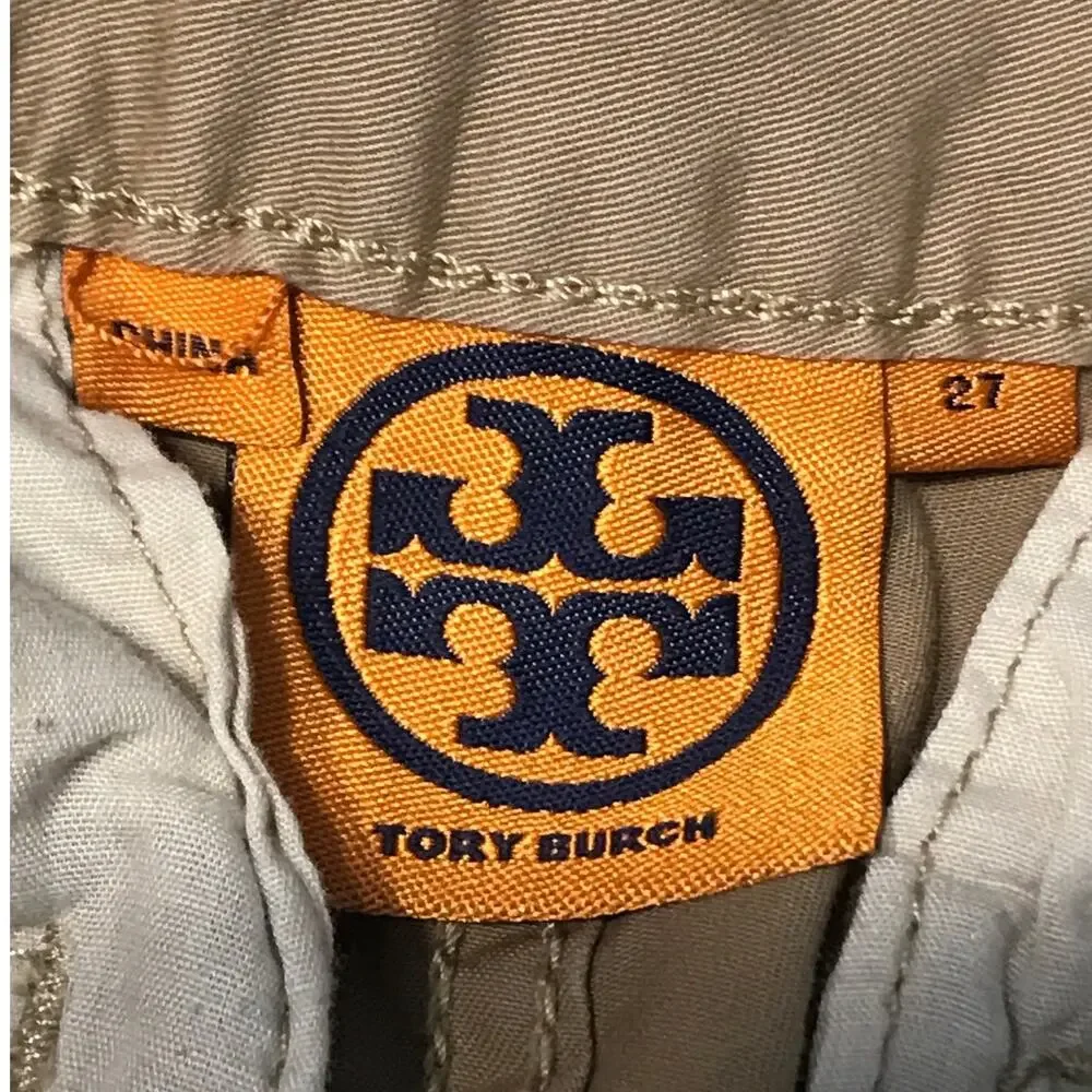 Tory Burch Khaki Frayed Hem Cropped Chino Pants Size 27 Stretch